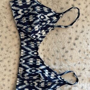 Navy & White Ikat Print Swim Top